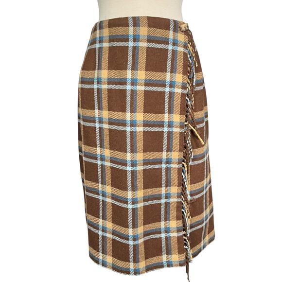 Sag Harbor Brown Plaid Wool Blend Wrap Skirt Size 18 Lined Vintage Fall Winter - Picture 3 of 10